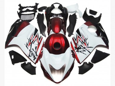 2008-2020 Gloss White with Deep Red Custom GSXR 1300 Hayabusa Motorcycle Fairings