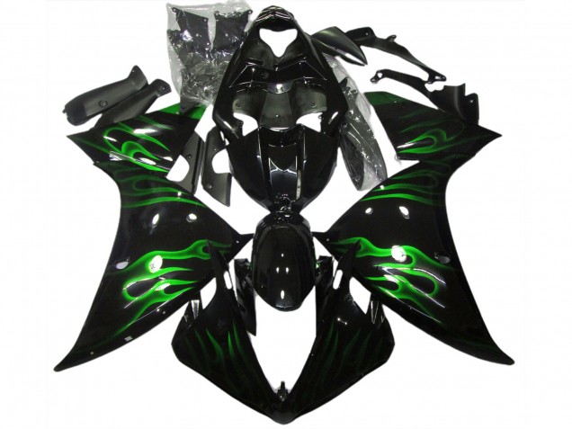 2009-2011 Black & Green Flame R1 Motorcycle Fairings