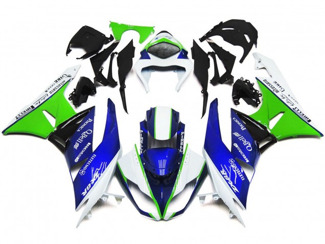2009-2012 Deep Blue Green and White ZX6R Motorcycle Fairings