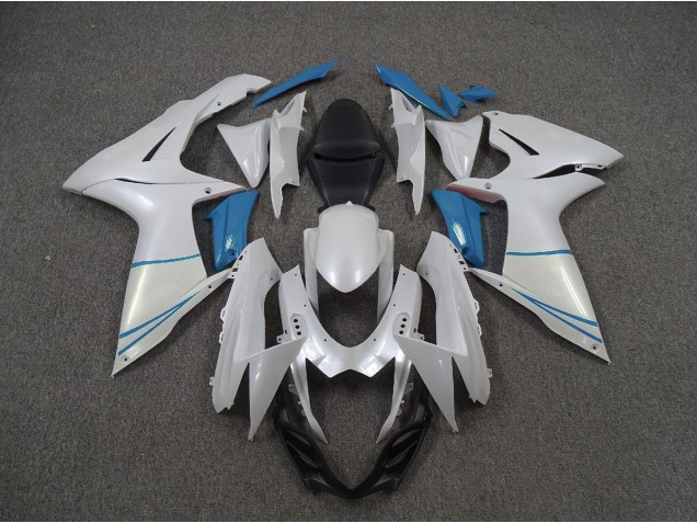 2011-2024 Pearl White and Light Blue GSXR 600-750 Motorcycle Fairings