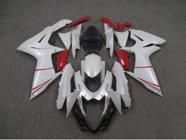 2011-2024 Pearl White and Red GSXR 600-750 Motorcycle Fairings