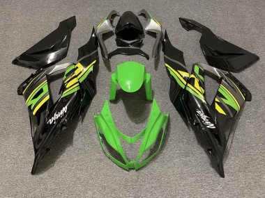 2013-2018 Gloss Black & Green Racing ZX6R Motorcycle Fairings